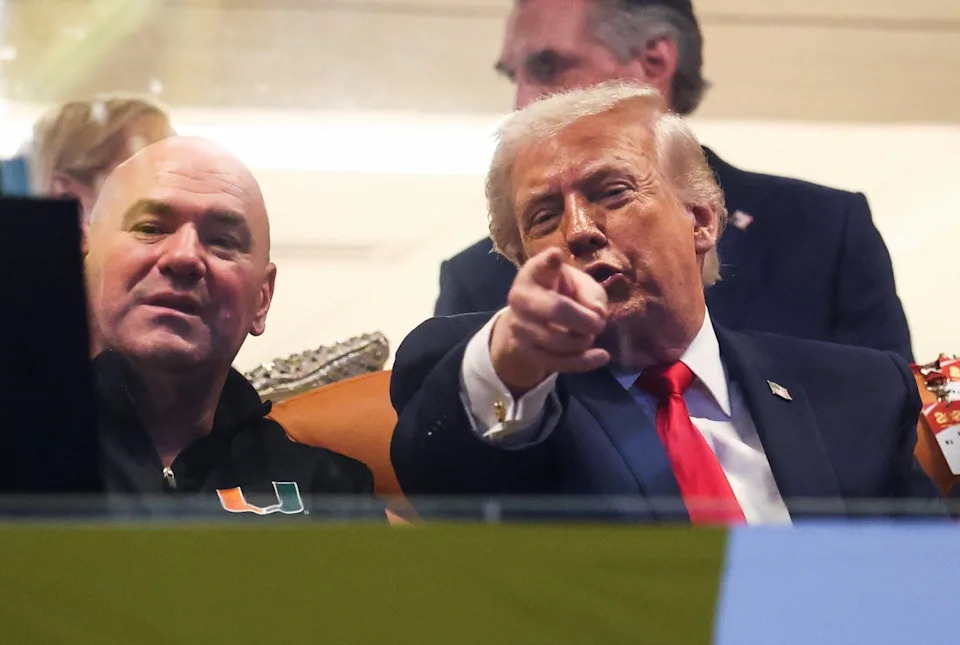 Trump chatted with UFC CEO Dana White during the game (REUTERS)