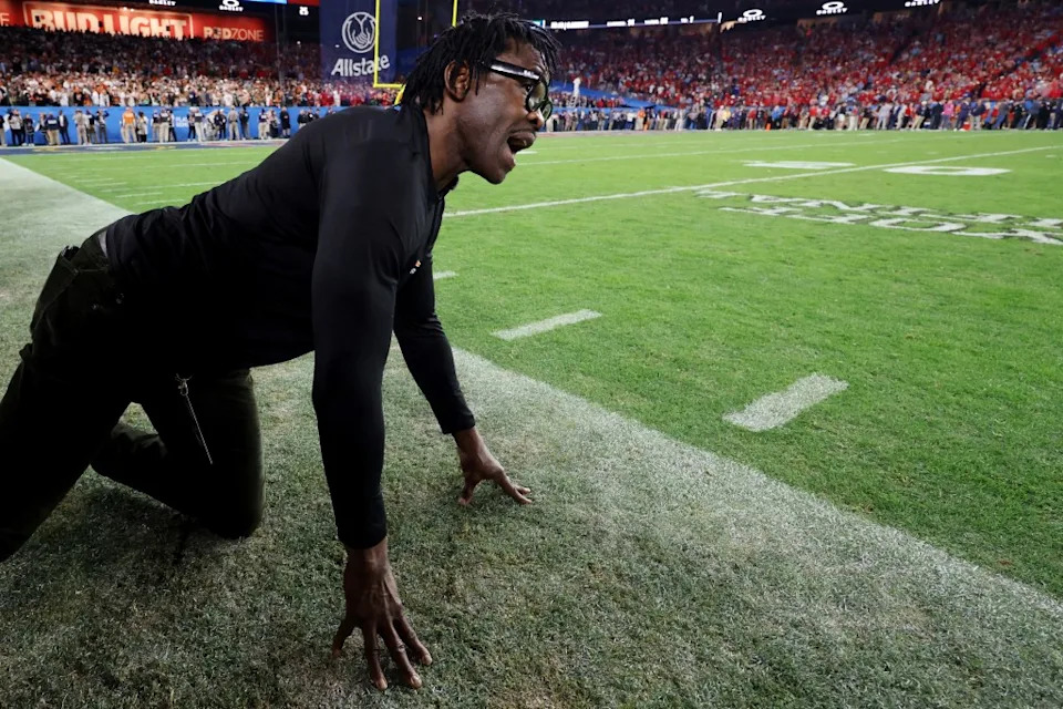 Michael Irvin reacts in the second half between the Ole Miss Rebels and the Miami Hurricanes during the 2025 College Football Playoff Semifinal on Jan. 8, 2026 in Glendale, Arizona. The Hurricanes defeated the Rebels 31-27. Getty Images