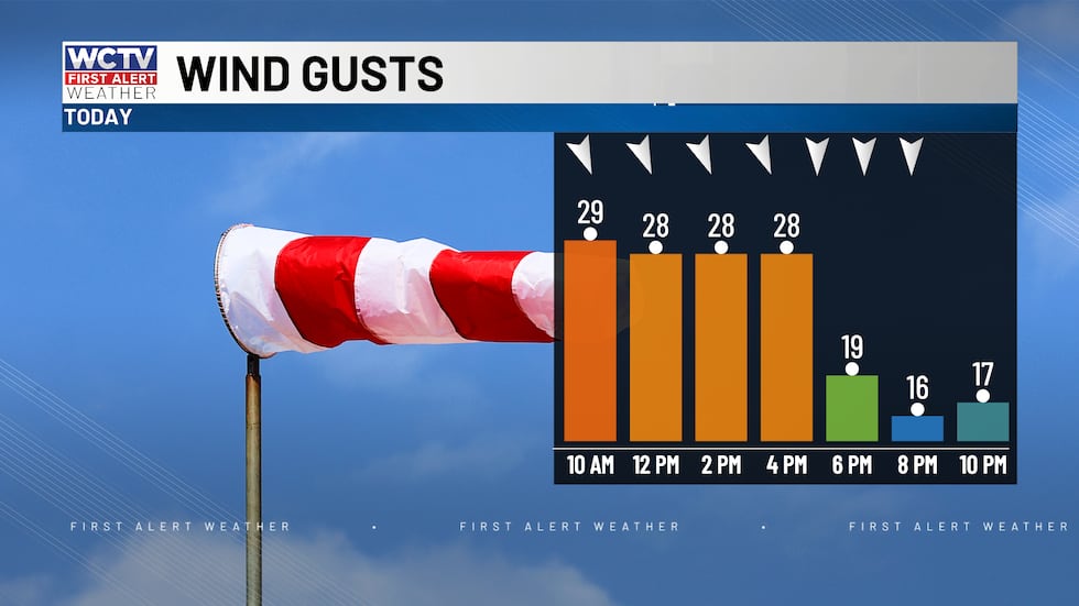 Winds are expected to gust over 20 mph this afternoon.