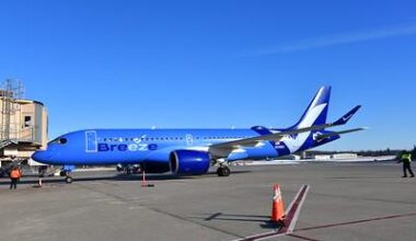 The first Breeze Airways flight from Orlando to New York Stewart arrived at 8:45 a.m. on Thursday, Feb. 15. (photo: PANYNJ)