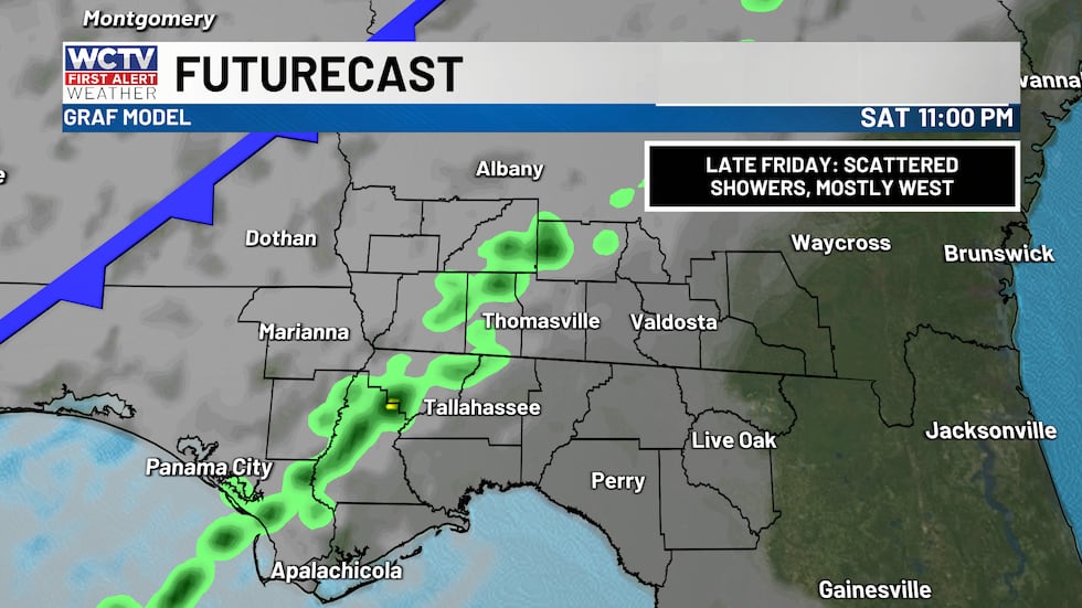 A cold front will bring a chance of showers and a few storms this evening and early overnight.