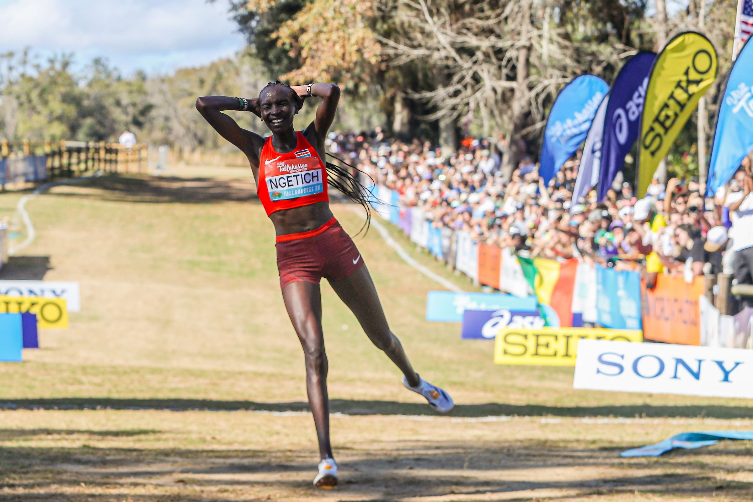 Agnes Ngetich celebrates her win at the World Athletics Cross Country Championships Tallahassee 26