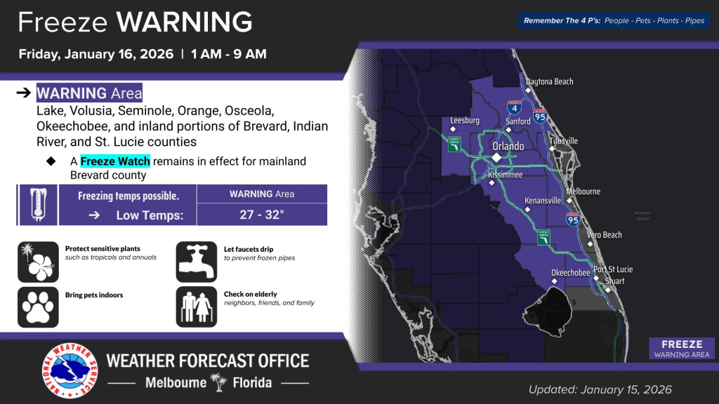 Showers and hazardous cold conditions forecast for Central Florida – Orlando Sentinel