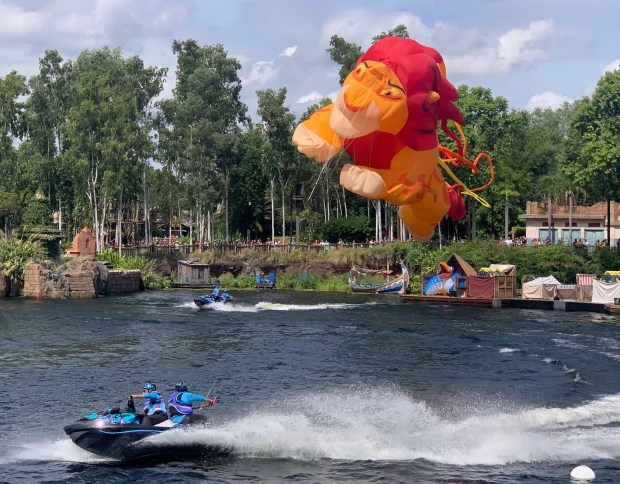 A kite version of Simba, the lead character in "The Lion King," soars during a performance of 'Disney KiteTails' at Disney's Animal Kingdom last year.