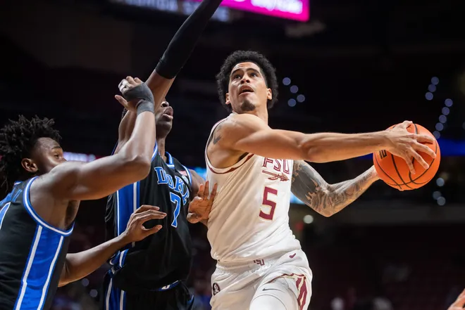 The Florida State Seminoles and Duke Blue Devils are tied 42-42 at the half on Saturday, Jan. 3, 2025.