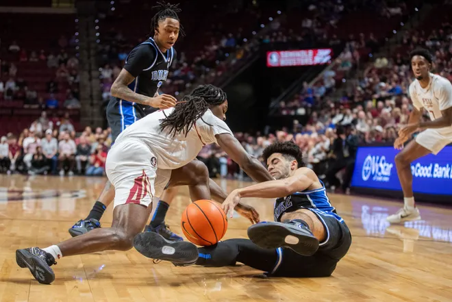 The Florida State Seminoles and Duke Blue Devils are tied 42-42 at the half on Saturday, Jan. 3, 2025.