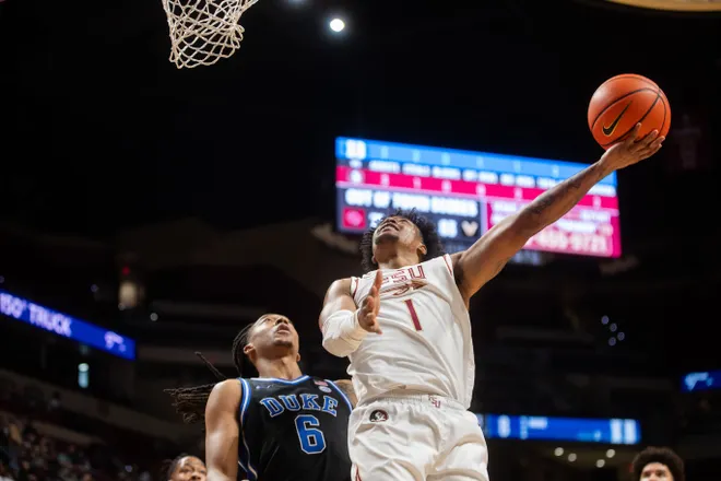 The Florida State Seminoles and Duke Blue Devils are tied 42-42 at the half on Saturday, Jan. 3, 2025.