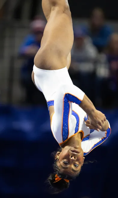 Florida Selena Harris-Miranda competes on the balance beam at Steven C. O'Connell Center Exactek arena in Gainesville, FL on Friday, January 16, 2026. [Alan Youngblood/Gainesville Sun]