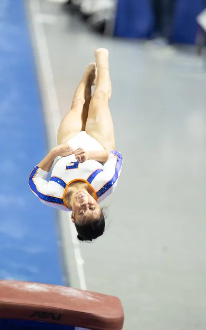 Florida Ly Bui competes on the vault O'Connell Center Exactek arena in Gainesville, FL on Friday, January 16, 2026. [Alan Youngblood/Gainesville Sun]
