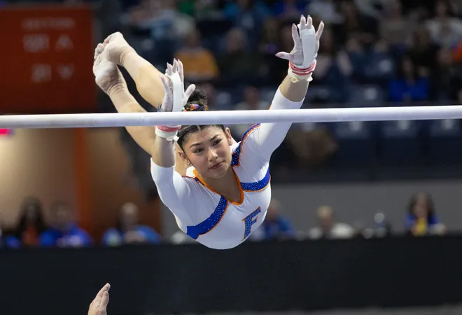 Florida Kayla DiCello competes on the uneven bars at Steven C. O'Connell Center Exactek arena in Gainesville, FL on Friday, January 16, 2026. [Alan Youngblood/Gainesville Sun]