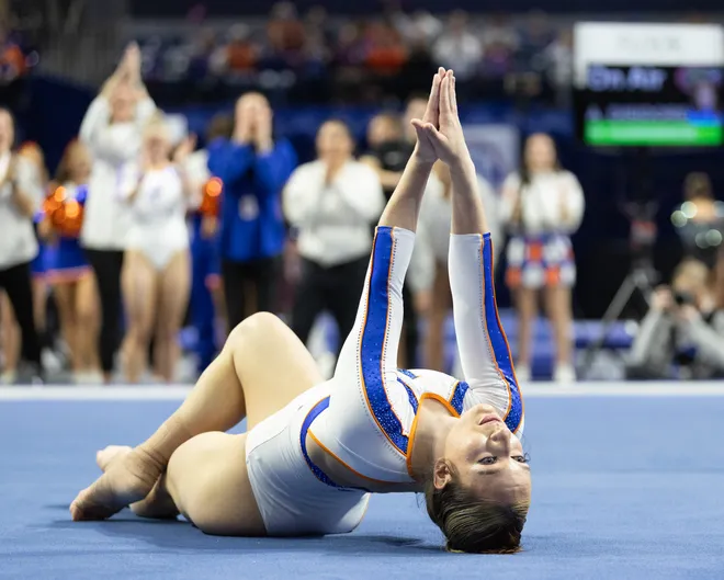 Florida Amelia Disidore competes in the floor exercise at Steven C. O'Connell Center Exactek arena in Gainesville, FL on Friday, January 16, 2026. [Alan Youngblood/Gainesville Sun]