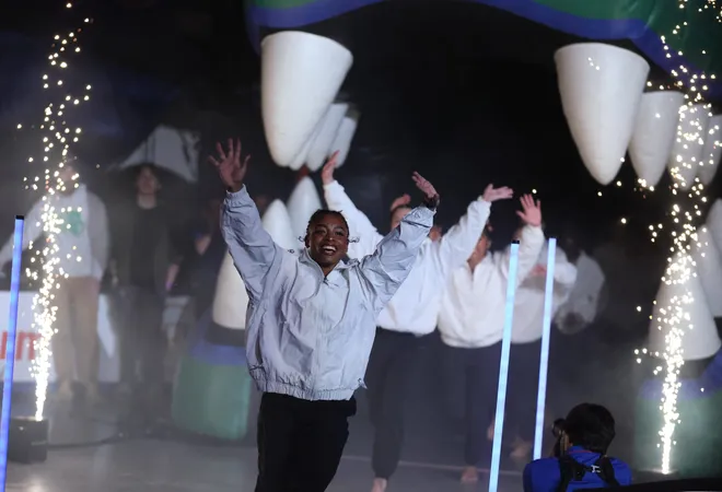 Florida gymnasts make an entrance before the meet against Alabama at Steven C. O'Connell Center Exactek arena in Gainesville, FL on Friday, January 16, 2026. [Alan Youngblood/Gainesville Sun]