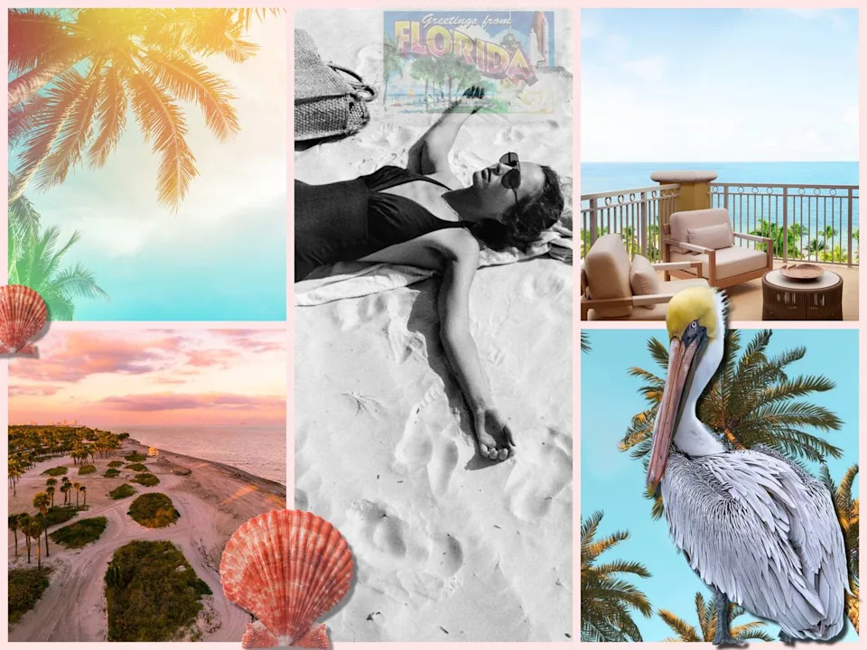  Collage of Key Biscayne, Florida featuring quiet beaches, palm trees, oceanfront views, wildlife, and relaxed coastal scenery near Miami. 