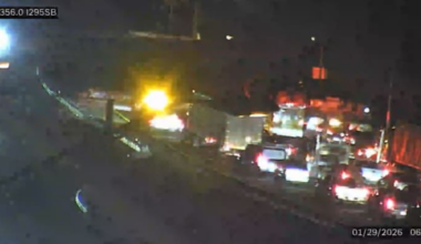 Crash with injuries involving overturned semi-truck blocks 2 northbound lanes on I-295 at I-10