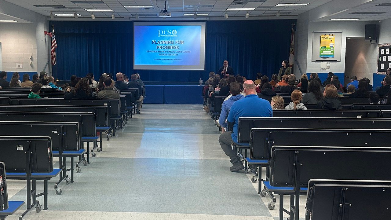 At a meeting held at the school Monday evening, PCS Chief Operating Officer Jennifer Dull told parents the county's birth rate and kindergarten enrollment trends have been declining for decades.  (Spectrum News/Sarah Blazonis)