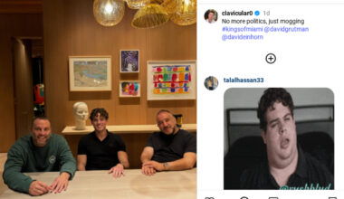 Instagram screenshot of Clavicular's post of a photo with Clavicular sitting in the center with Dave Grutman on his left and David Einhorn (right).