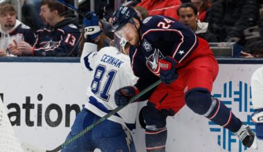 Tampa Bay Lightning defenceman Erik Cernak exits vs. Columbus Blue Jackets after big hit