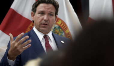 Florida Gov. Ron DeSantis speaks during a press conference on April 10, 2025 in Miami, Florida. Credit: Jon Raedle via Getty Images