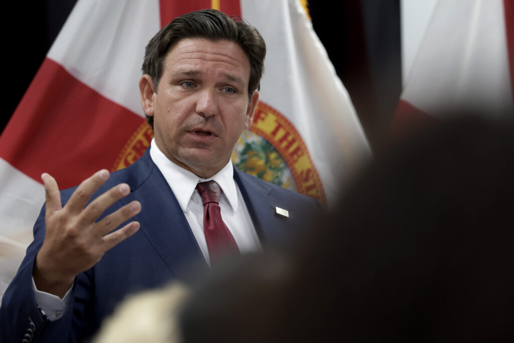 Florida Gov. Ron DeSantis speaks during a press conference on April 10, 2025 in Miami, Florida. Credit: Jon Raedle via Getty Images