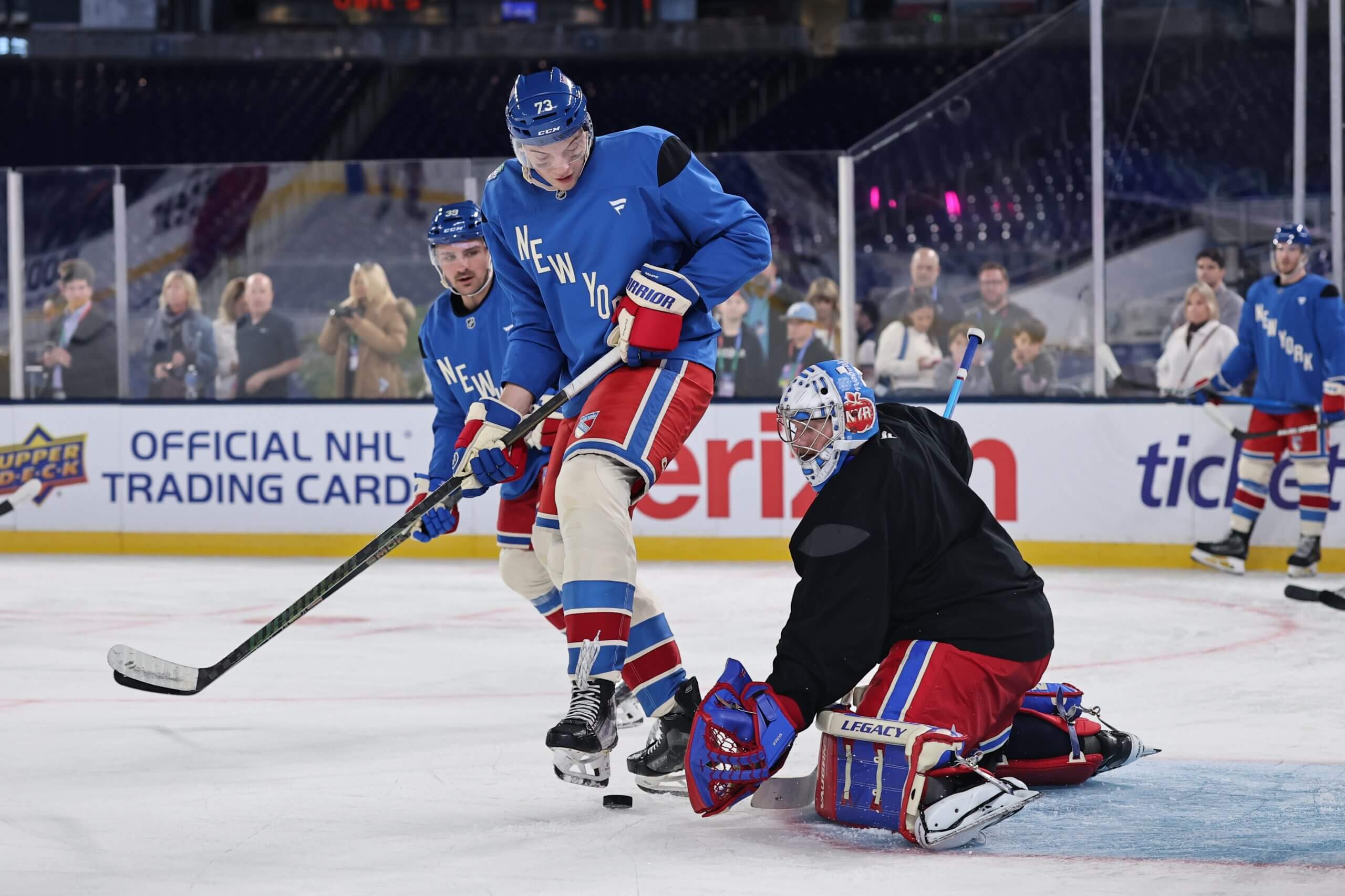 Matt Rempe practices with the rest of the Rangers before the 2026 Winter Classic
