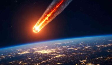 This is an AI generated image of an asteroid headed toward Earth made available by Adobe Stock.