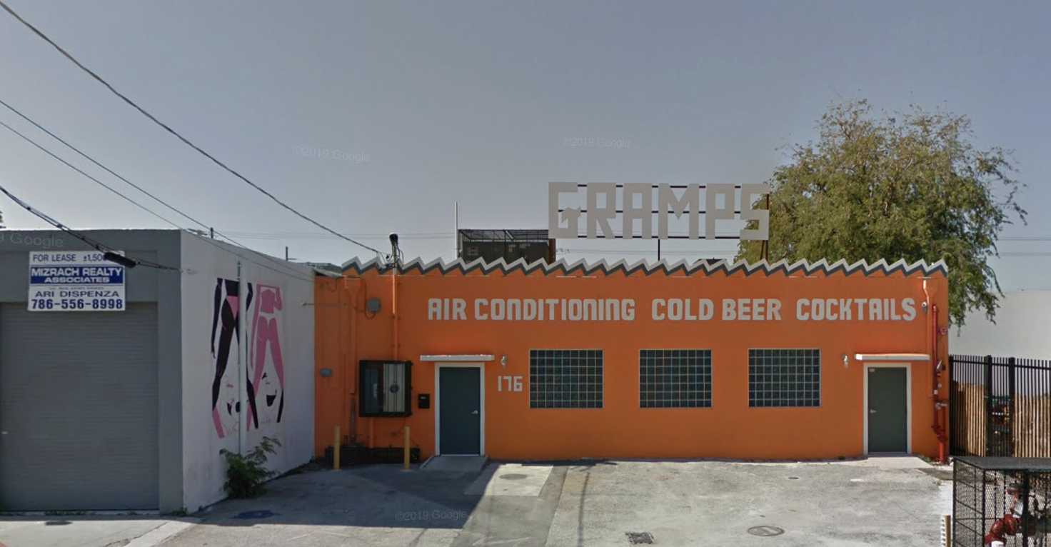 screenshot of the Google Maps street view of the facade of an orange bar named, "Gramps"
