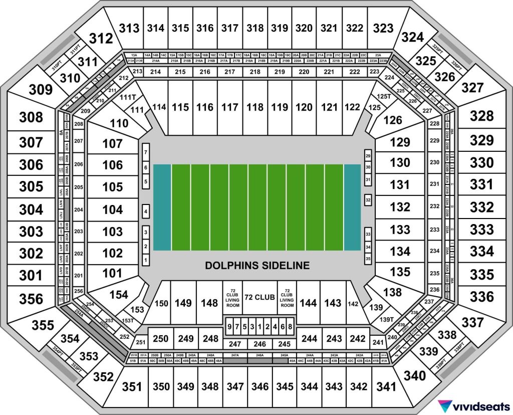 A map of the Miami Dolphins' Hard Rock Stadium.