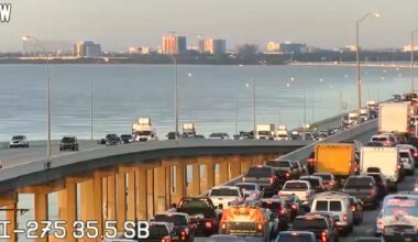 The southbound lanes of the Howard Frankland Bridge will be closed Wednesday night into Thursday morning. (BN9 Traffic Cam)