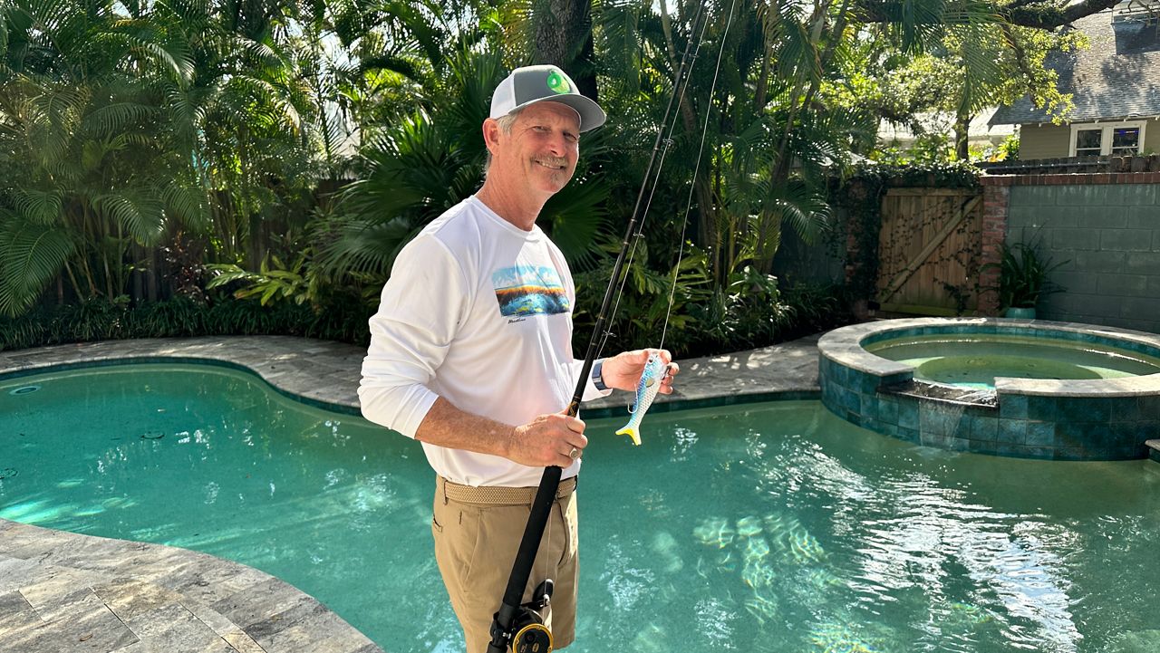 Sea Lime Lures founder Clint Owens spent countless hours using his Tampa pool to test his patented water-channeled technology. (Spectrum News/Josh Rojas)