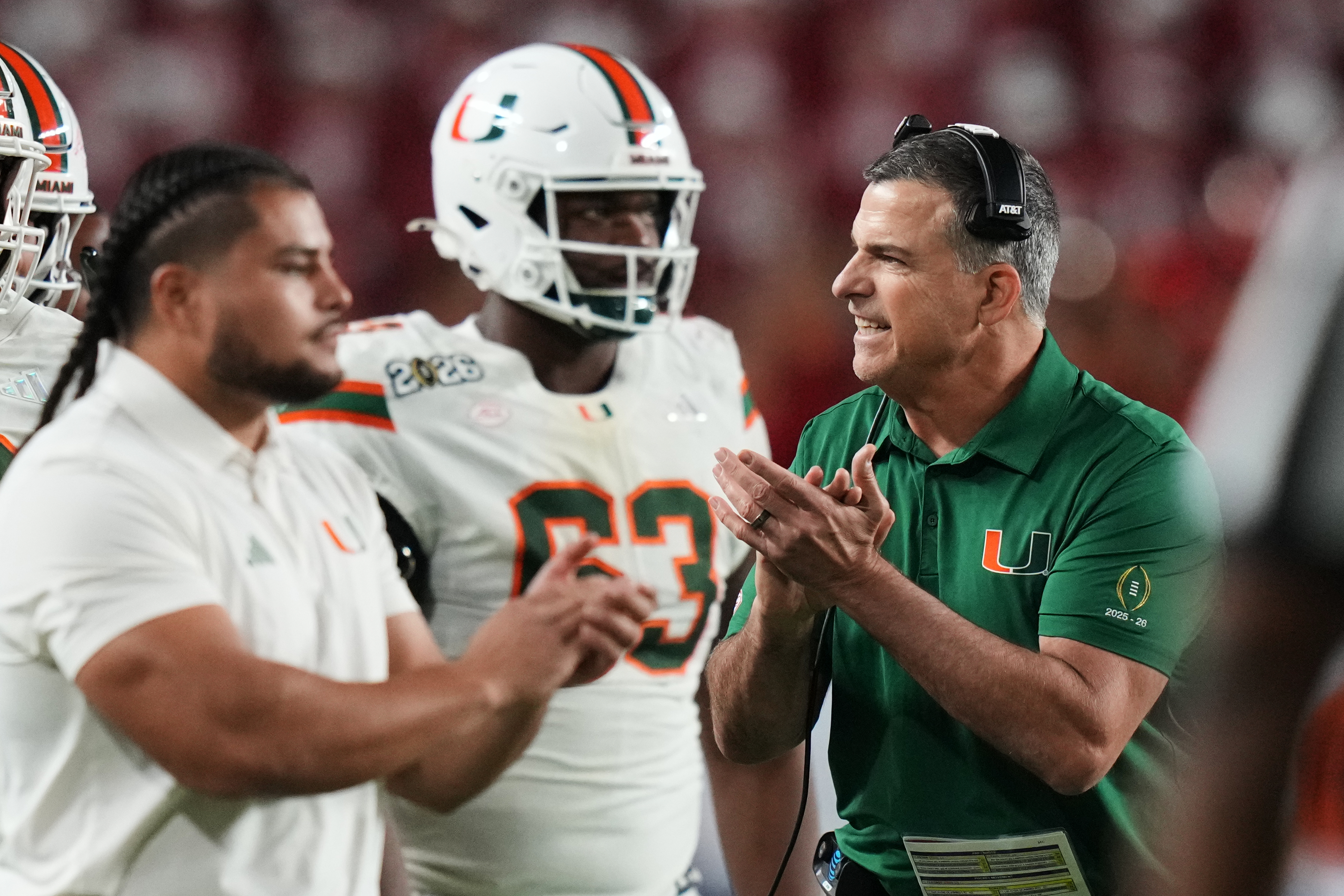 Miami head coach Mario Cristobal watches during the second half of the College Football Playoff national championship game against Indiana, Monday, Jan. 19, 2026, in Miami Gardens, Fla. (AP Photo/Lynne Sladky)
