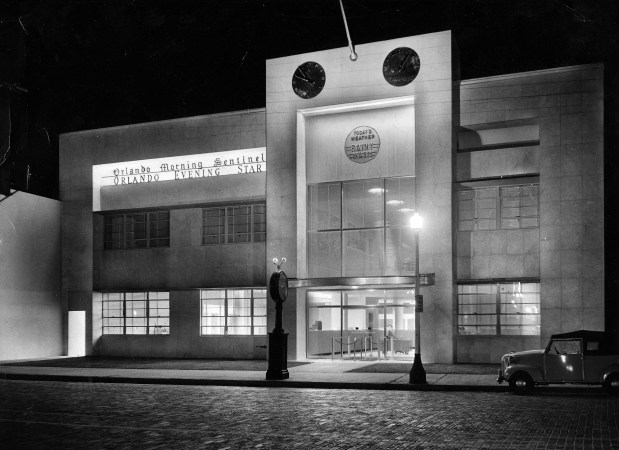 This picture from August 1951 shows the Sentinel's new building at 633 N. Orange Ave. Back then the building was home to the Orlando Morning Sentinel and the Orlando Evening Star. (Sentinel file)