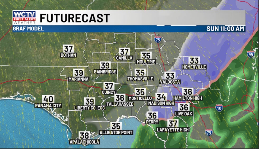There is a brief (1-3 hour) window of a wintry mix Sunday morning.