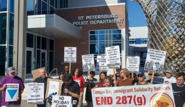 Protest in Saint Petersburg, Florida demands local authorities end their collaboration with ICE.