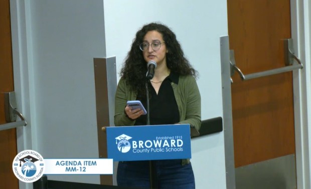 Mariah Rabideau of Weston addressed Broward school board members on Wednesday, Jan. 22, 2026.