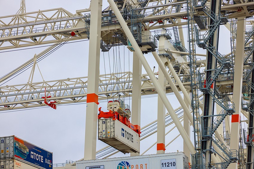 The new Jacksonville Port Authority cranes can move an average of 33 containers each hour with a lift capacity of 65 long tons.