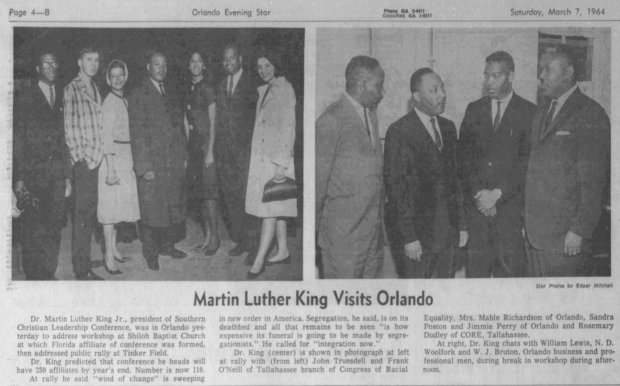 Coverage of Dr. Martin Luther King Jr.'s visit to Orlando, as it appeared in our evening newspaper, the Orlando Evening Star. The Sentinel's coverage ran on Page 4 of the C section. (Sentinel file)