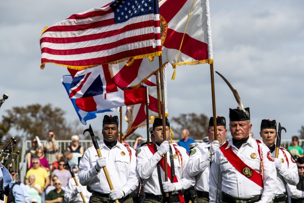 The honor guard carries in the colors during the 43rd annual Central Florida Scottish Highland Games at Central Winds Park in Winter Springs. (Patrick Connolly/Orlando Sentinel)