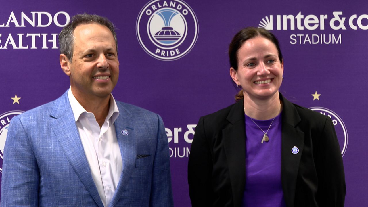 Mark Wilf and Caitlin Carducci Orlando Pride introductory press conference. (Spectrum Sports 360/Thomas Cook)