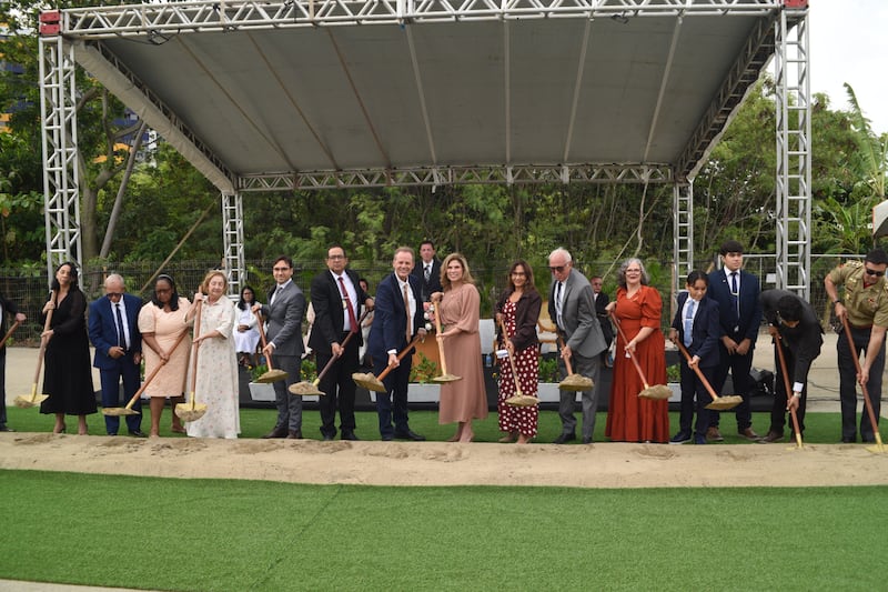 Elder Joni L. Koch and Sister Liliane Koch join others to break ground for the João Pessoa Brazil Temple on Jan. 24, 2026, in João Pessoa, Brazil.