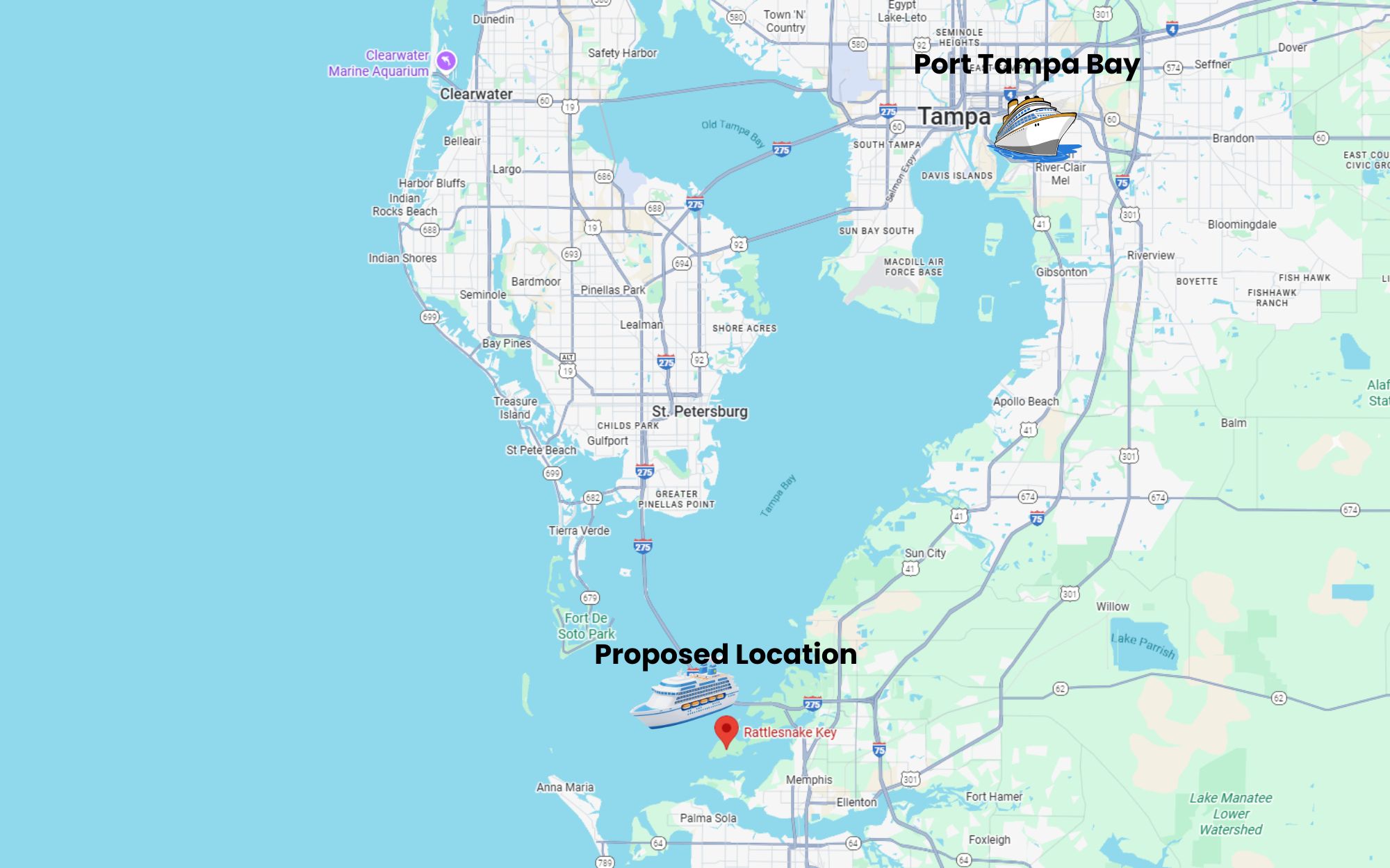 Port Tampa Bay and newly proposed location 