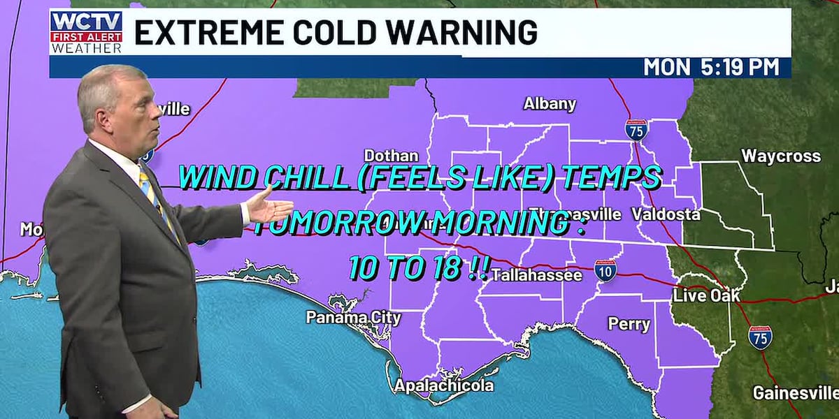 A Hard Freeze Warning in effect Monday night