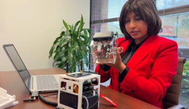 Abigail Merchant goes over a cubesat she designed to help first responders detect flooding, assess damage, and locate survivors faster than ever before. (Spectrum News)