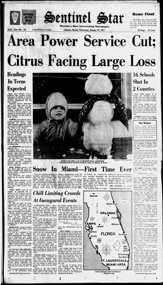 The front page of the Sentinel Star on Wednesday, Jan. 19, 1977.