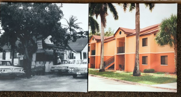 A photo print from the 1960s is paired with a modern image of the same location by photographer David Paulo for the Sistrunk Then and Now exhibit at the Historic Old Dillard Museum in Fort Lauderdale, Tuesday, Jan. 6, 2026. (Joe Cavaretta/South Florida Sun Sentinel)