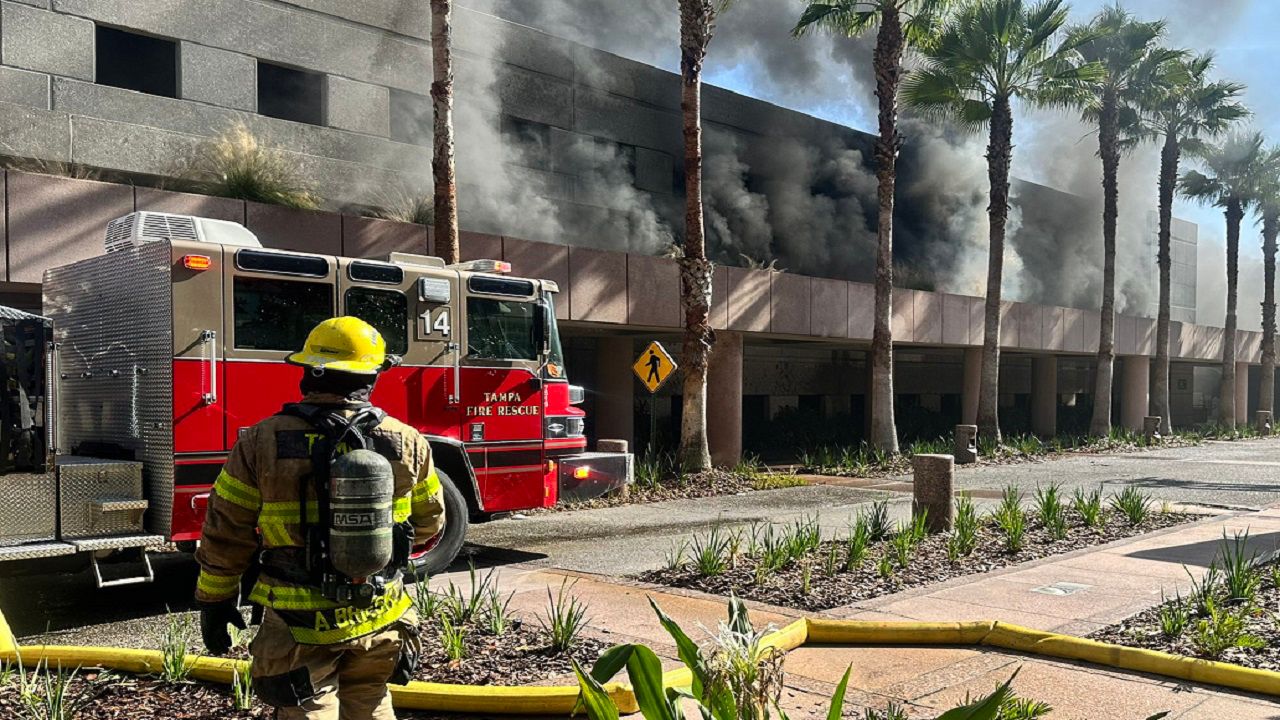 Firefighters found multiple vehicles involved in a fire on the second floor inside the garage. (Tampa Fire Rescue)