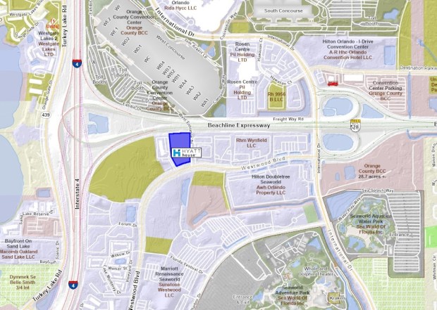 The new 274-key Hyatt House extended-stay hotel will be built at 6469 Westwood Boulevard, just off the entrance road to the Orange County Convention Center West Concourse. (Orange County Property Appraiser)