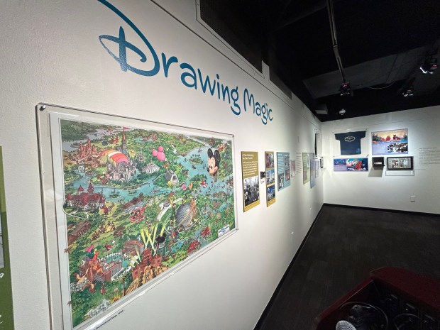 Scenes from "Drawing Magic: Walt Disney Feature Animation Florida," which accompanies the "Animationland" exhibit at Orange County Regional History Center. (Dewayne Bevil/Orlando Sentinel)
