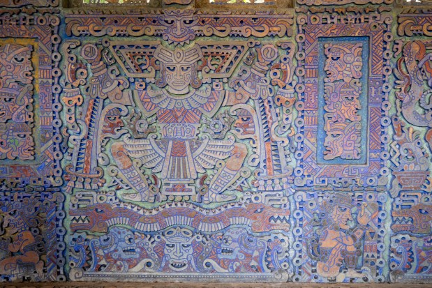 Mayan, Incan and Aztec symbolism influenced artist André Smith, a point of discussion during a "Sort of Brutally Early" art field trip at the Art and History Museums of Maitland on Dec. 17, 2025. (Patrick Connolly/Orlando Sentinel)