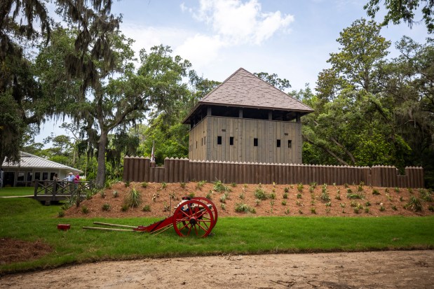 A new replica 1738 fort helps shed light on the first legally sanctioned free Black community in the United States at Fort Mose Historic State Park in St. Augustine on May 9, 2025. (Patrick Connolly/Orlando Sentinel)