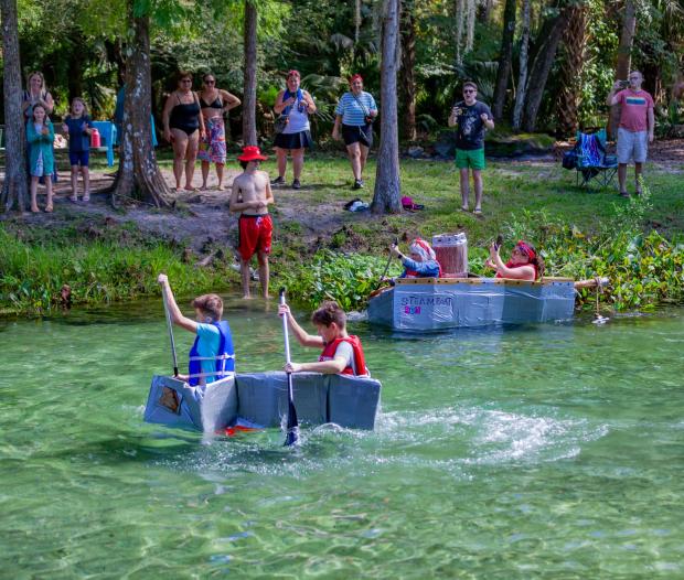 Kelly Park's Cardboard Canoe Regatta returns on Jan. 17 in an annual tradition that tests which cardboard/duct tape crafts are the most spring-worthy. (Courtesy of Orange County Parks and Recreation)